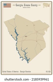 Map on an old playing card of Greene county in Georgia, USA.