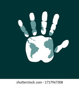 Map on the palm. Vector design, Earth Day.