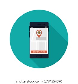 Map on the phone flat illustration with long shadow. Vector.