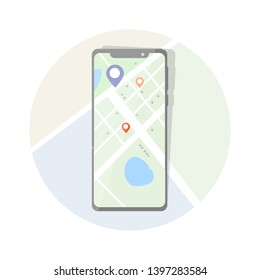 Map on the phone icon. Navigation on the mobile telephone. Simple, modern illustration.