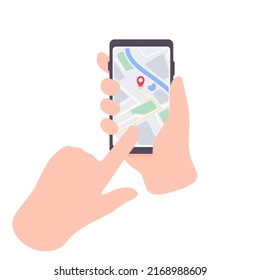 Mapa en el teléfono para navegación. remitente al receptor