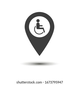 Map on pin with disabled icon isolated on white background. Vector illustration. Eps 10.