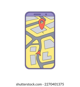 Mapa de un smartphone en forma de caricatura. Ilustración del vector aislada en un fondo blanco