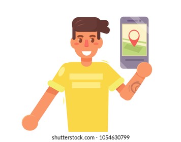 Map on the smartphone. Vector. Cartoon. Isolated art on white background. Flat
