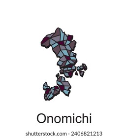 map of Onomichi vector design template, national borders and important cities illustration