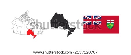 Map of Ontario. Flag of Ontario. Provinces and territories of Canada. Vector illustration