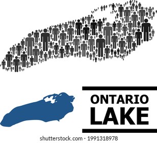Map of Ontario Lake for social projects. Vector population abstraction. Concept map of Ontario Lake combined of population items. Demographic concept in dark grey color tints.