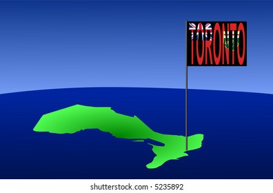 Karte von Ontario mit der Position von Toronto, gekennzeichnet durch Flaggenpolgrafik