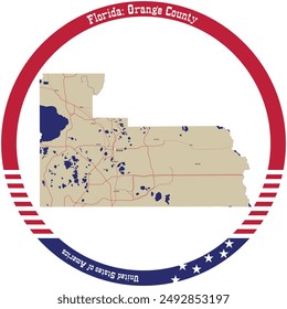 Map of Orange County in Florida, USA arranged in a circle.