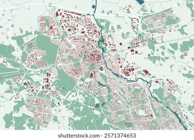 Map of Orebro, Sweden. Detailed city vector map with buildings, municipality area. Streetmap with roads.