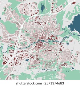 Map of Orebro, Sweden. Detailed city vector map with buildings, municipality area. Streetmap with roads.