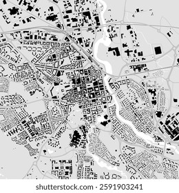 Map of Orebro, Sweden. Detailed city vector map, municipality area. Black and white streetmap with buildings.