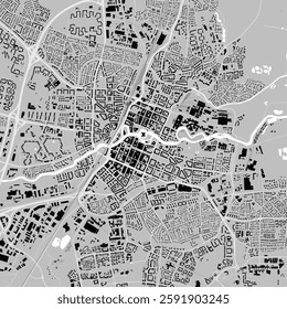 Map of Orebro, Sweden. Detailed city vector map, municipality area. Black and white streetmap with buildings.