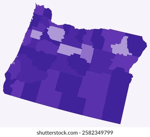 Map of Oregon with counties. Just a simple state border map with county division. Deep purple color palette. Plain State of Oregon shape with administrative division. Vector illustration.