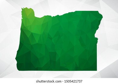 Map of Oregon - Green Geometric Rumpled Triangular , Polygonal Design For Your . Vector illustration eps 10.