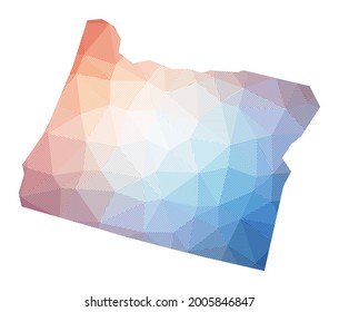 Map of Oregon. Low poly illustration of the us state. Geometric design with stripes. Technology, internet, network concept. Vector illustration.