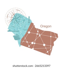 Mapa del estado de Oregón con parte del océano.