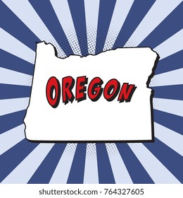 map of oregon u.s. state in pop art style with dotted shadows and radial lines in shape of rays