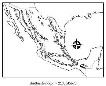 Map of the orography of Mexico without names and without political division