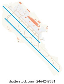 Map of Osaka International Airport (Itami Int'l) (Japan). IATA-code: ITM. Airport diagram with runways, taxiways, apron, parking areas and buildings. Map Data from OpenStreetMap.