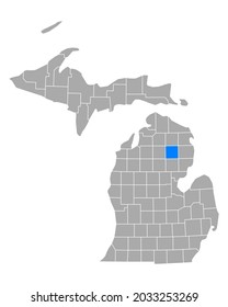 Map of Oscoda in Michigan on white