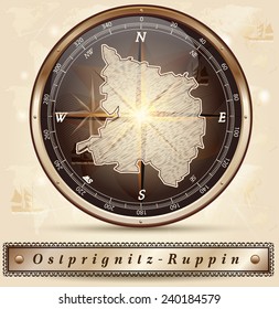 Map of Ostprignitz-Ruppin with borders in bronze
