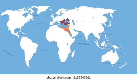 Map Ottoman Empire And Mamluk Sultanate  The Largest Borders With All World, Sea, Ocean Names