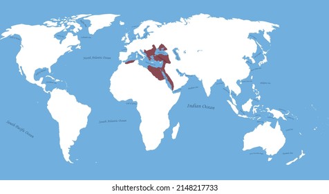 Map of Ottoman Empire Selim the Grim or Selim the Resolute the largest borders with all world and sea,ocen names 