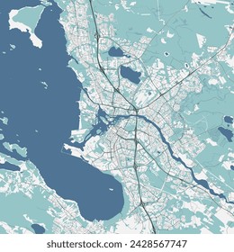 Map of Oulu, Finland. Detailed city vector map, metropolitan area. Streetmap with roads and water.