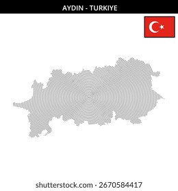 Map outline of Aydin with flag illustration