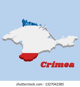 Map outline and flag of Crimea,  a blue white and red triband. with name text Crimea.