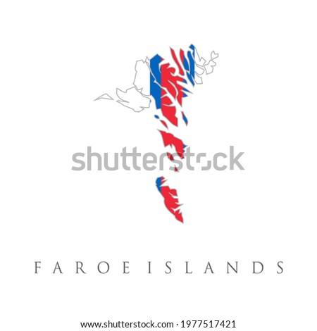Map outline and flag of Faroe Islands, a blue-fimbriated red Nordic cross on a white field. faroe Islands map with regions states of faroe Islands. faroe Islands map isolated on white background