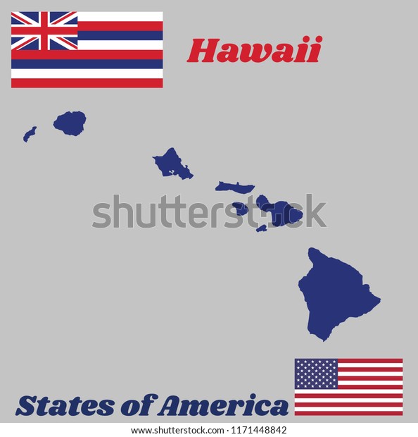Map Outline Flag Hawaii Eight Alternating Stock Vector Royalty