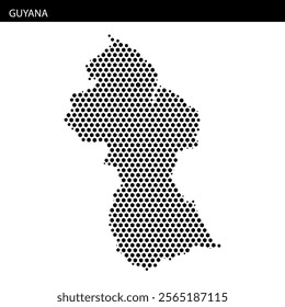 A map outline of Guyana displaying its distinct shape and geographical features clearly marked, suitable for educational purposes.