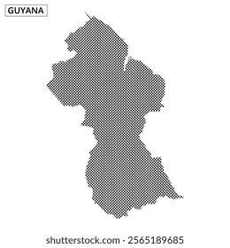 A map outline of Guyana displaying its distinct shape and geographical features clearly marked, suitable for educational purposes.