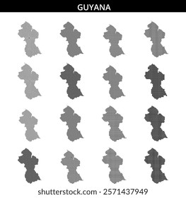 A map outline of Guyana displaying its distinct shape and geographical features clearly marked, suitable for educational purposes.