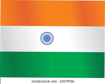 map outline on indian flag, vector illustration