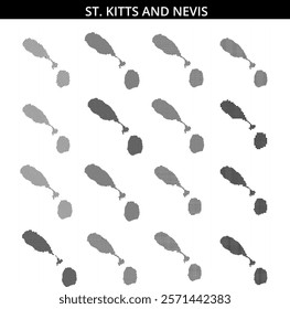 Map outline of St Kitts and Nevis with grid pattern and watermark background