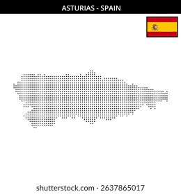 Map outlines Asturias region with dots and pixels