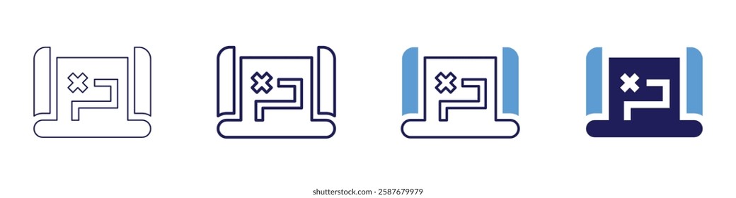 Map overlays icon in 4 different styles. Thin Line, Line, Bold Line, Duotone. Duotone style. Editable stroke.