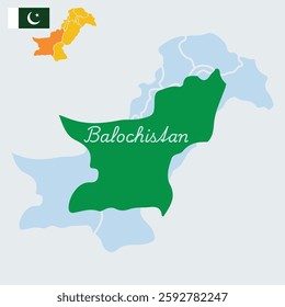 Map of pakistan. Balochistan Province.flat flag.art and illustrator.