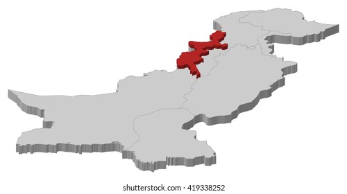 Map - Pakistan, Federally Administered Tribal Areas - 3D-Illustration