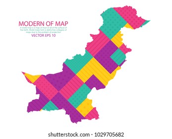 Map of Pakistan - Modern Geometric dots and lines background, colorful carving art - blue, yellow and violet. Vector illustration eps 10.