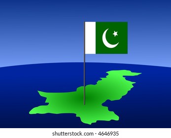 map of Pakistan and Pakistani flag on pole illustration