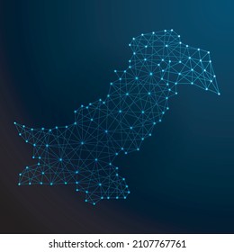 Map of Pakistan from polygonal black lines and dots of vector illustration