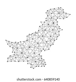 Mapa de Pakistán de las líneas negras poligonales y puntos de ilustración vectorial