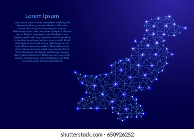 Map of Pakistan from polygonal blue lines and glowing stars vector illustration