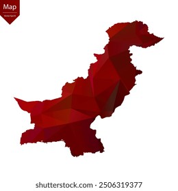 Map of Pakistan - Red Geometric Rumpled Triangular , Polygonal Design. Vector illustration eps 10.