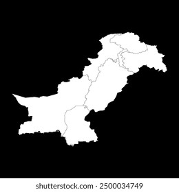 Map of Pakistan with regions and disputed territories. Vector illustration.