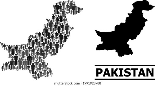 Map of Pakistan for social promotion. Vector demographics collage. Concept map of Pakistan designed of crowd pictograms. Demographic concept in dark grey color variations.